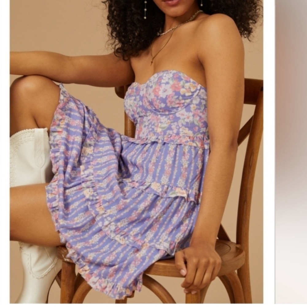 Altar'd State lavender Strapless Ruffled Sundress floral dress